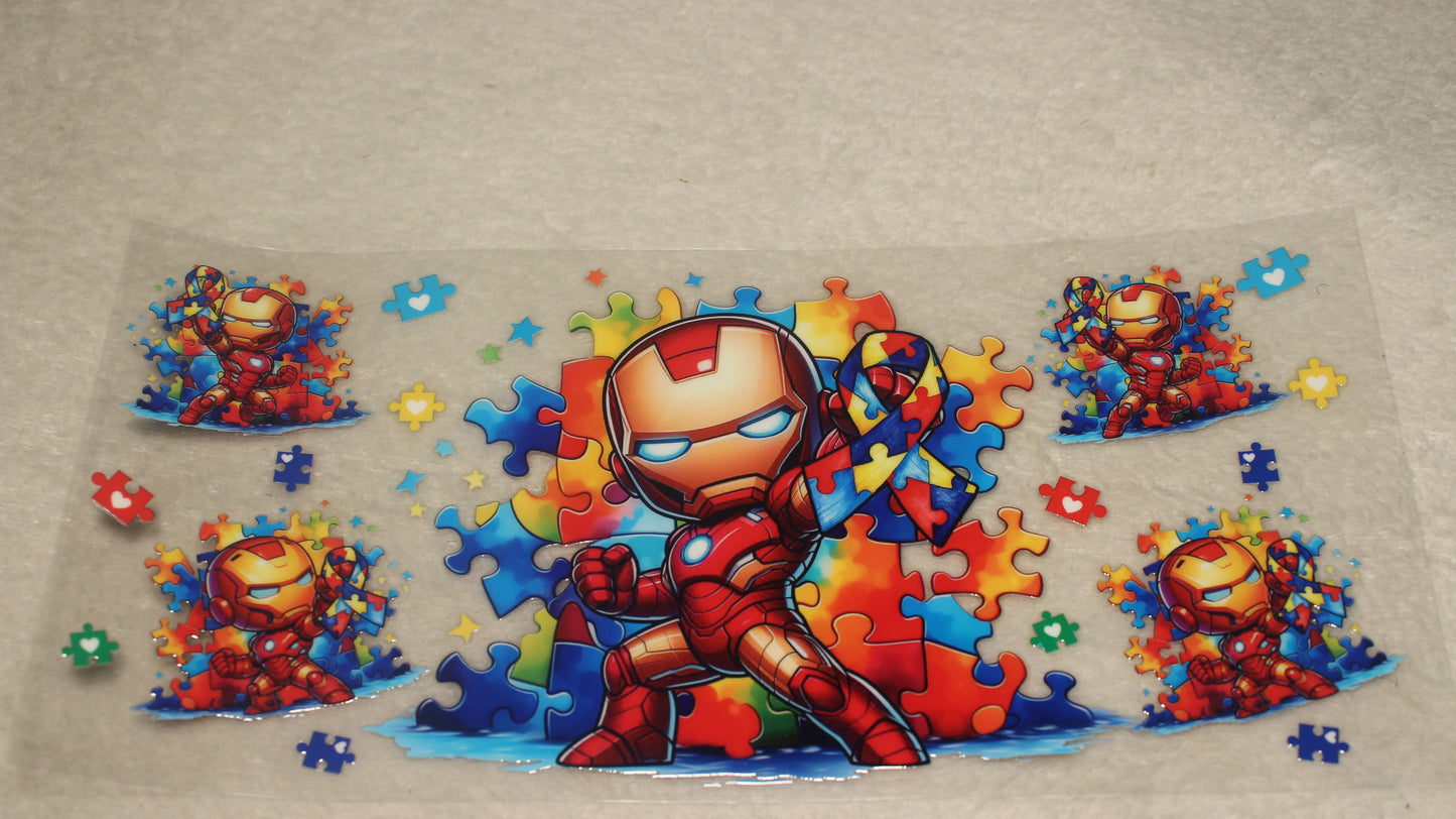 AUTISM IRONMAN FAN 16-24OZ UV STICKER WRAP