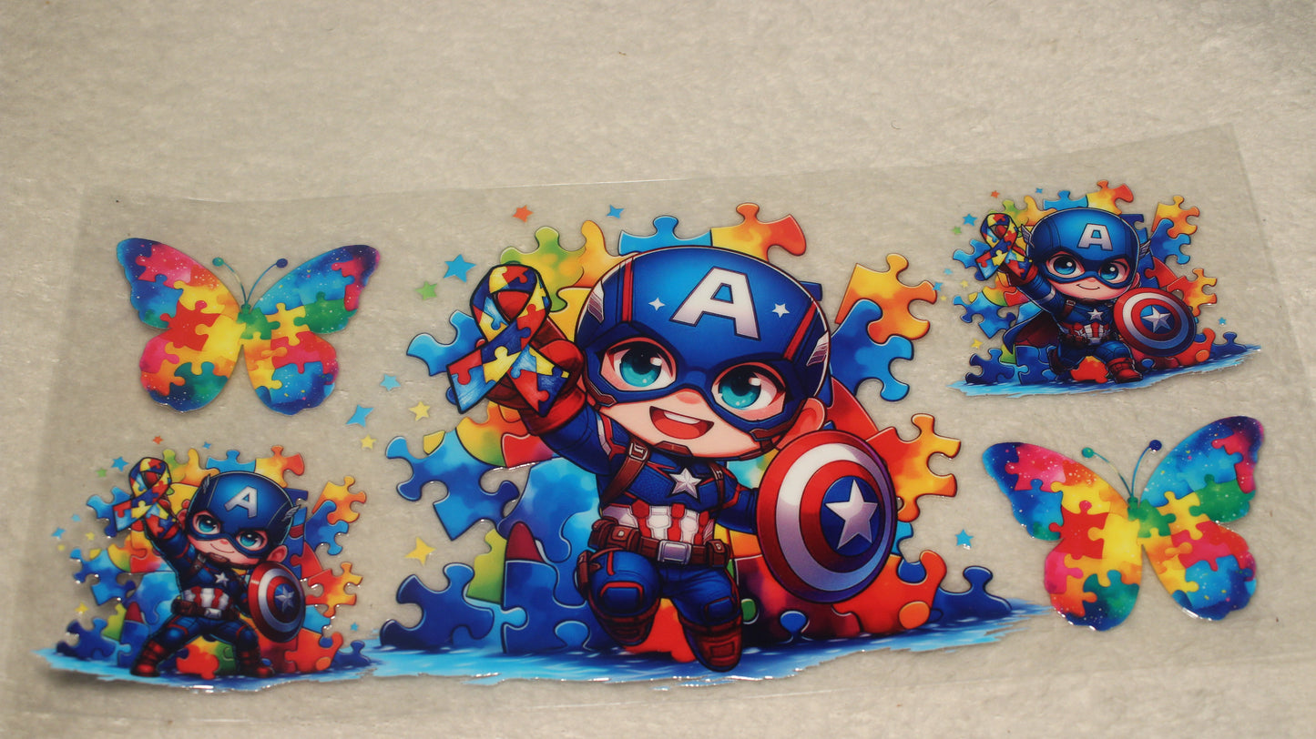 AUTISM CAPTAIN AMERICA FAN 16-24OZ UV STICKER WRAP