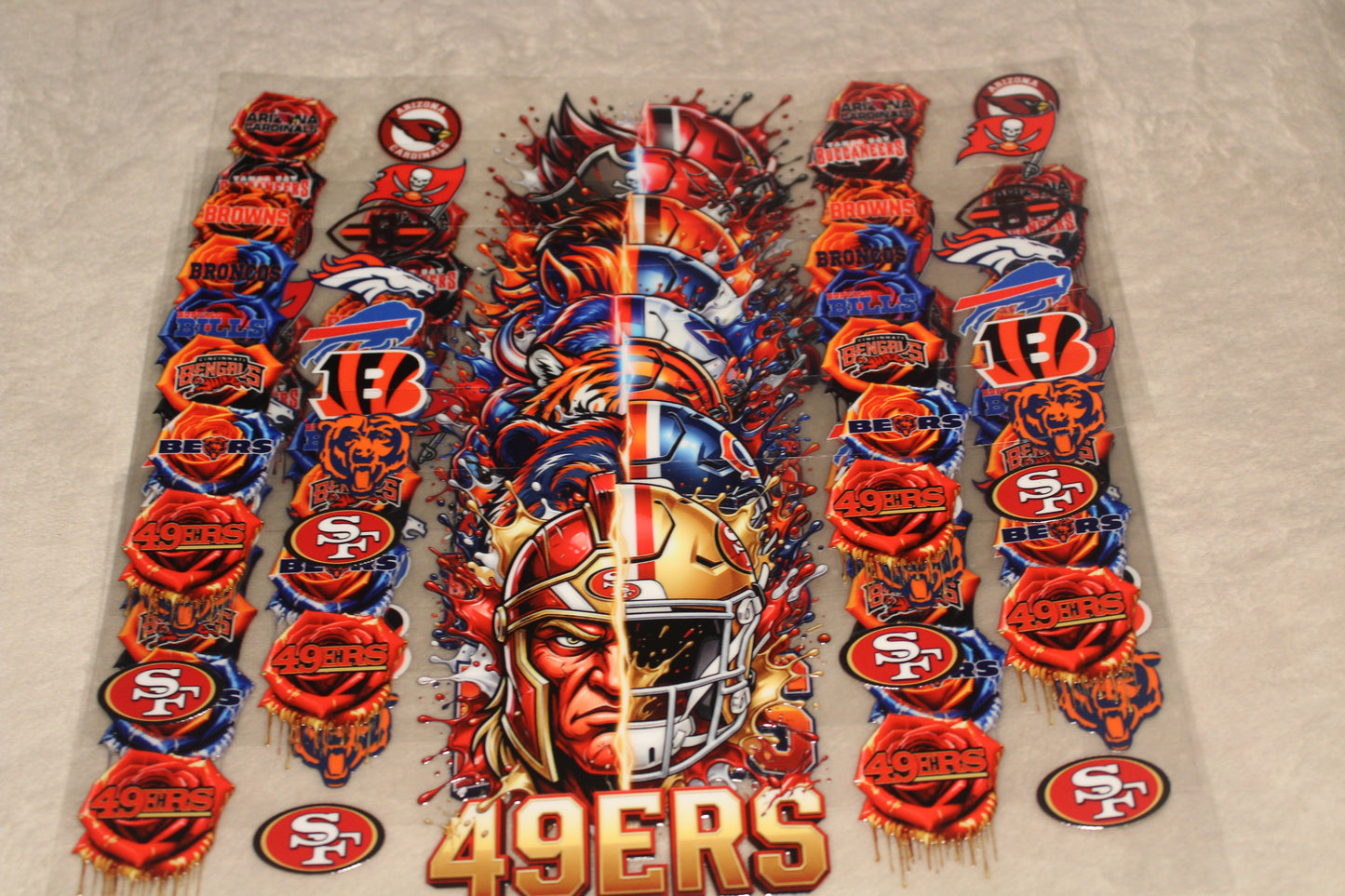 Half Helmet and Roses Football UV DTF Wrap | 16-32oz | Waterproof