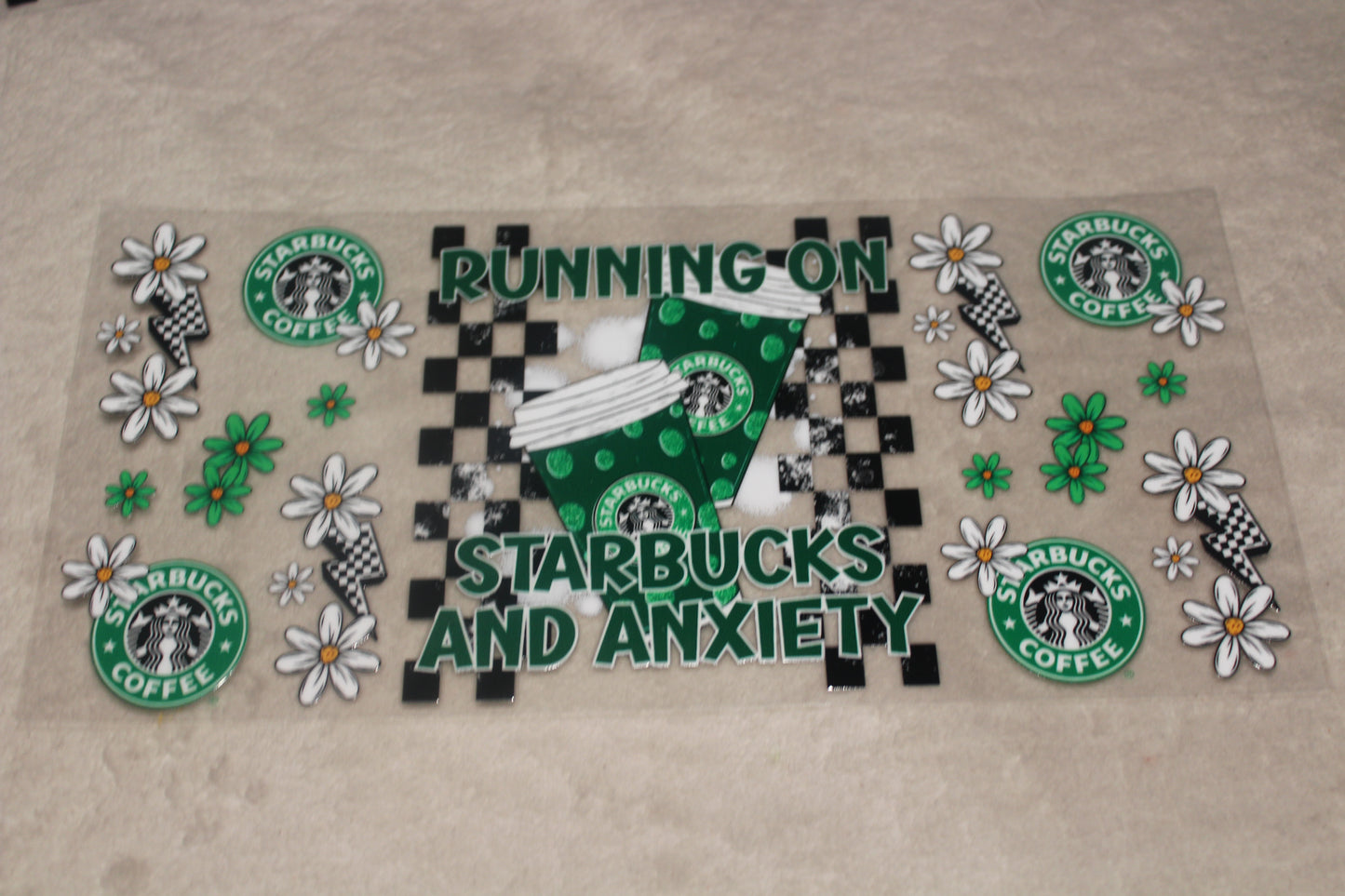 RUNNING ON BUCKS AND ANXIETY UV CUP WRAP STICKER